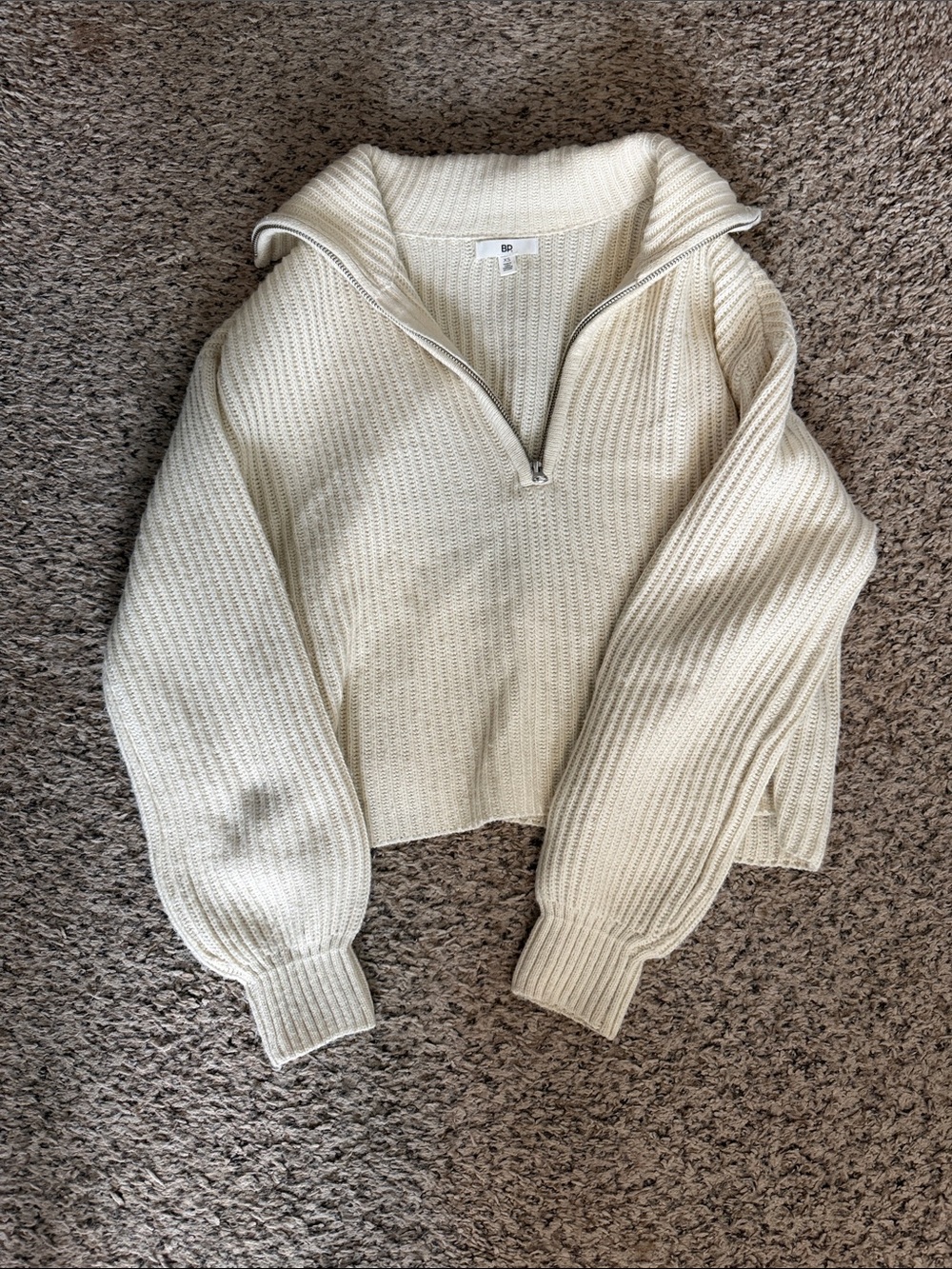 bp Cream Ribbed Half-Zip Turtleneck Sweater